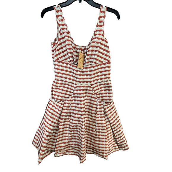 Zac Posen Z Spoke Mini Dress Size 4 Orange Taupe Geometric Stripe Fit Flare RARE - Picture 3 of 16